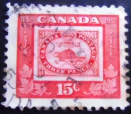 Selo postal do Canadá de 1951 Reproduction of 3d stamp of 1851