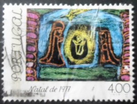 Selo postal de Portugal de 1977 The Adoration
