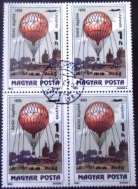 Quadra de selos da Hungria de 1983 Kite Balloon 1896