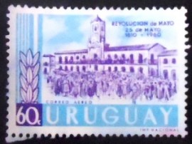 Selo postal do Uruguai de 1960 Revolutionists at Cabildo of Buenos Aires