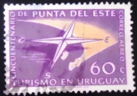 Selo postal do Uruguai de 1959 Compass and map of Punta del Este 60