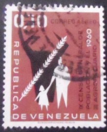 Selo postal da Venezuela de 1961 Animals head ear of wheat and people