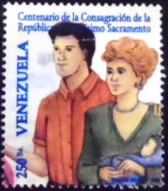 Selo postal da Venezuela de 1999 Man, Woman holding baby