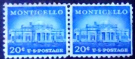 Par de selos postais dos Estados Unidos de 1956 Monticello