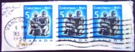 Fragmento com selo postal do Canadá de 1968 Eskimo Family