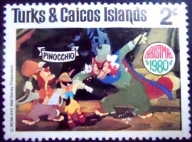 Selo postal de Turcas & Caicos de 1980 Pinocchio with Honest John