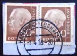 Fragmento com selos postais da Alemanha de 1958 Dr.Theodor Heuss