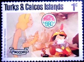 Selo postal de Turcas & Caicos de 1980 Pinocchio and the Blue Fairy