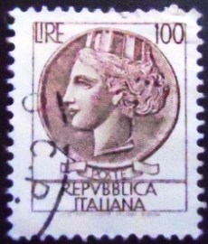 Selo postal da Itália de 1968 Coin of Syracuse 100