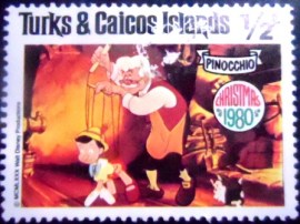 Selo postal de Turcas & Caicos de 1980 Gepetto Pinocchio and Figaro