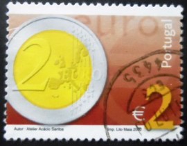 Selo postal de Portugal de 2002  2 Euro coin