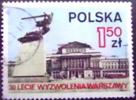 Selo postal da Polônia de 1975 Nike Monument and Opera House