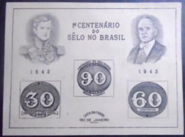 Bloco postal do Brasil de 1943 1º Centenário do Selo no Brasil