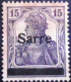 Selo postal do Sarre de 1920 Germania overprint Sarre 15