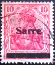 Selo postal do Sarre de 1920 Germania overprint Sarre 10