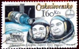 Selo postal da Tchecoslováquia de 1979 J. Romanenko and Grecko and Salyut 6