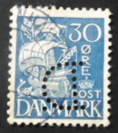 Selo postal da Dinamarca de 1934 Sailship 30 I