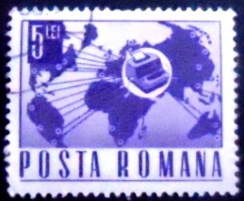 Selo postal da Romênia de 1968 World Map with Telex 5L