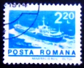 Selo postal da Romênia de 1974 Ore Transport Ship Oltul