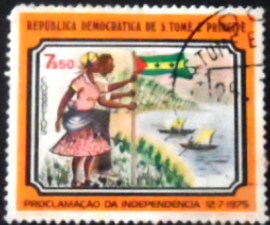 Selo postal de São Tomé e Príncipe de 1975 Man and woman with flag