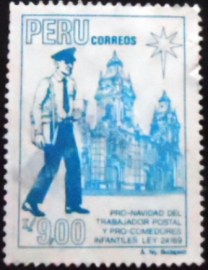 Selo postal do Peru de 1988 Postmen and Cathedral