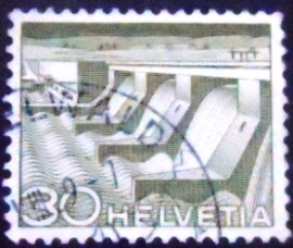 Selo postal da Suiça de 1949 Power Plant near Verbois