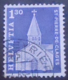 Selo postal da Suiça de 1966 Church of St.Pierre de Clages
