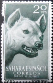 Selo postal do Sahara Espanhol de 1957 Striped Hyena