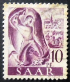 Selo postal da Alemanha Sarre de 1947 Miner at work 10