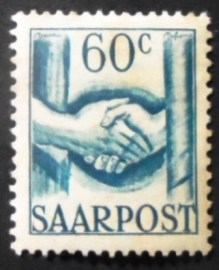 Selo postal da Alemanha Sarre de 1948 Handshake