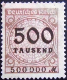 Selo postal da Alemanha Reich de 1923 Value in Tausend 500