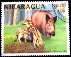 Selo postal da Nicarágua de 1988 Wild Boar