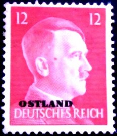 Selo postal de Ostland de 1943 Overprint OSTLAND over Hitler 12