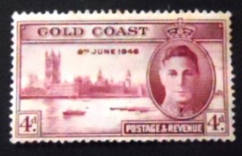 Selo postal da Costa Dourada de 1946 King George and Houses of Parliament