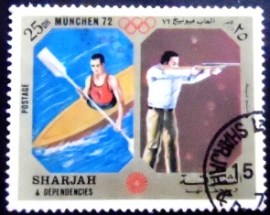 Selo postal de Sharjah de 1972 Kayak and shooting
