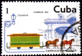 Selo postal de Cuba de 1981 Horse-drawn Tram