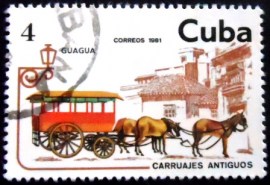 Selo postal de Cuba de 1981 Horse bus