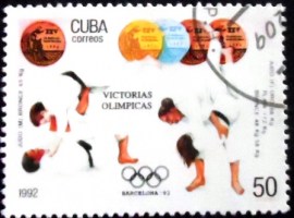 Selo postal de Cuba de 1992 Men's judo and women's judo