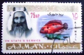Selo de Ajman de 1965 Sheikh Rashid bin Humaid Al Nuaimi III and Jewell fish