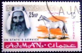 Selo de Ajman de 1965 Sheikh Rashid bin Humaid Al Nuaimi III and Arab horse