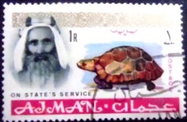 Selo postal de Ajman de 1965 Sheik Rashid and Spur-thighed Tortoise