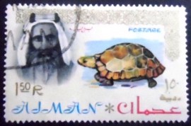 Selo postal de Ajman de 1964 Sheik Rashid and Spur-thighed Tortoise