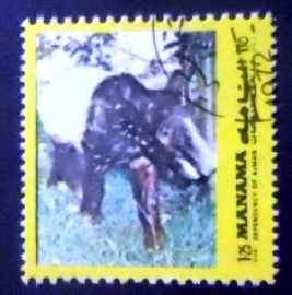 Selo postal de Manama de 1972 Asian Tapir
