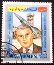 Selo postal do Reino do Yemen de 1969 Werner Von Braun