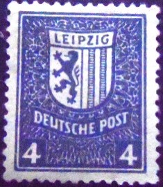 Selo postal da Saxônia de 1946 Leipzig Arms 4