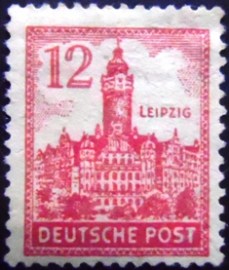 Selo postal da Saxônia de 1946 Leipzig Town Hall 12