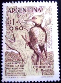 Selo postal da Argentina de 1960 Magellanic Woodpecker
