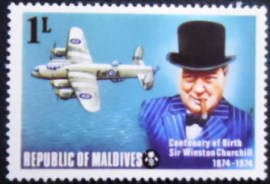 Selo postal das Maldivas de 1974 Churchill and Avro Type 683 Lancaster