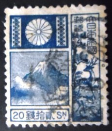 Selo postal do Japão de 1922 Mt Fuji and Deer Blue