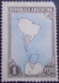 Selo postal da Argentina de 1951 South America Map with Antarctica